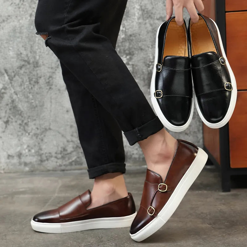 Glenn | Men's Leather Buckle Dress Shoes Black Brown 6