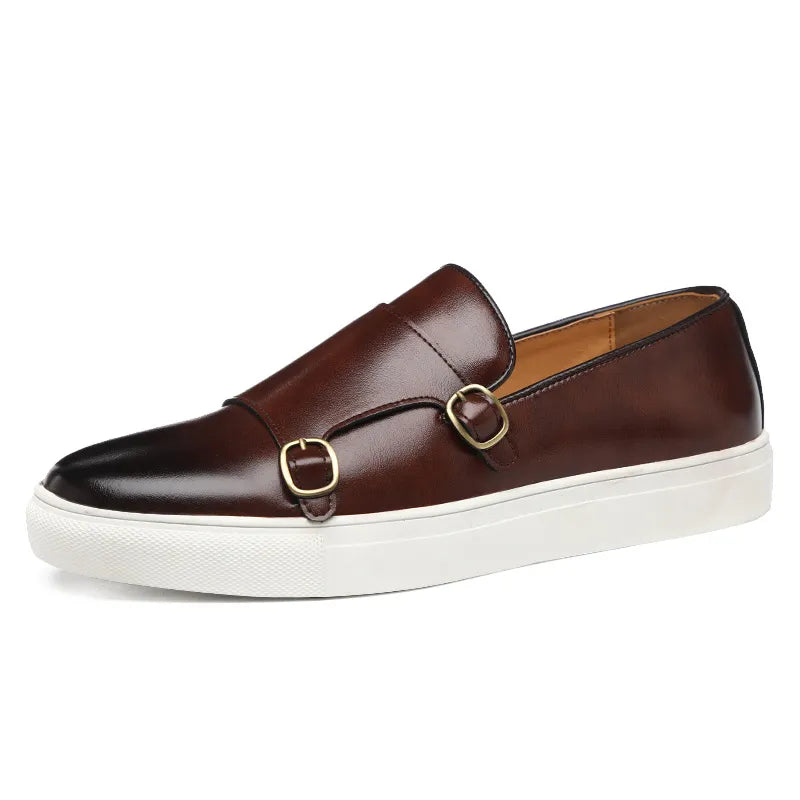 Glenn | Men's Leather Buckle Dress Shoes Black Brown 8