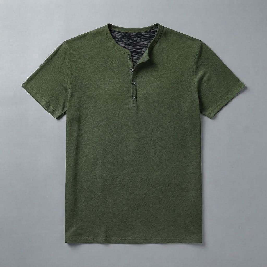 Men's Henley T-Shirt Button Collar