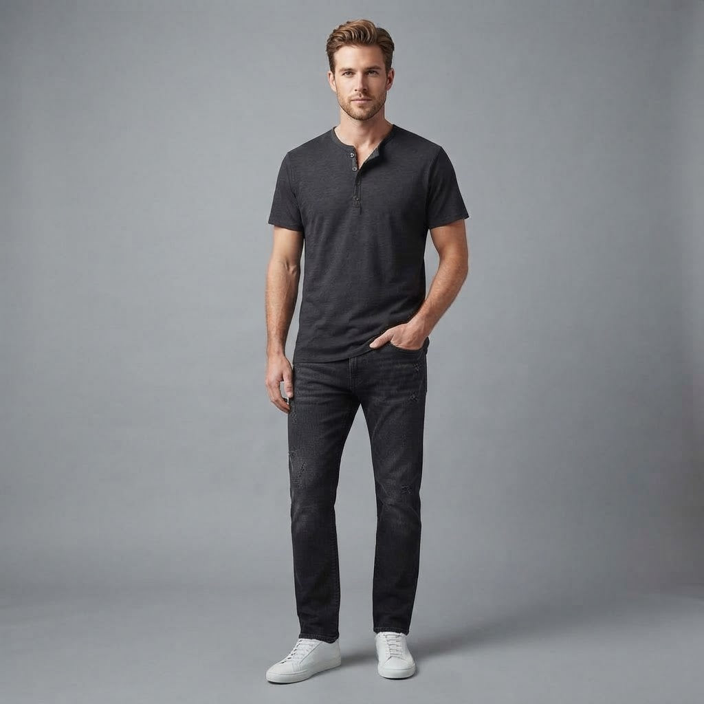 Men's Henley T-Shirt Button Collar