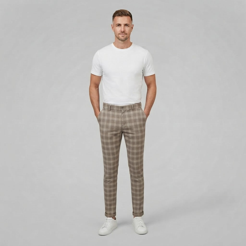 Oskar | Men's Slim Fit Checked Chino Pants